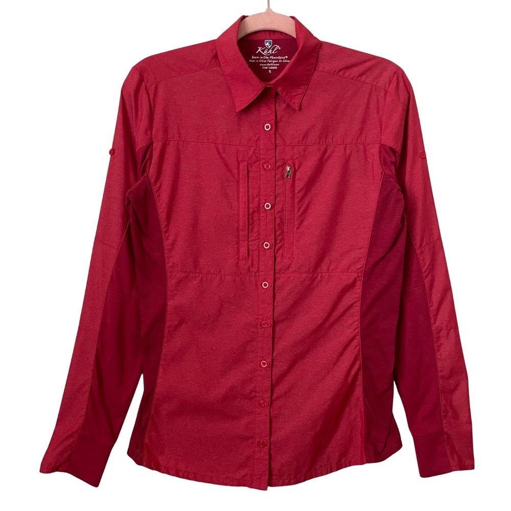 Kuhl‎ Shirt Womens Small Red Contrast Panel Long Sleeve Button Up Outdoor Hiking